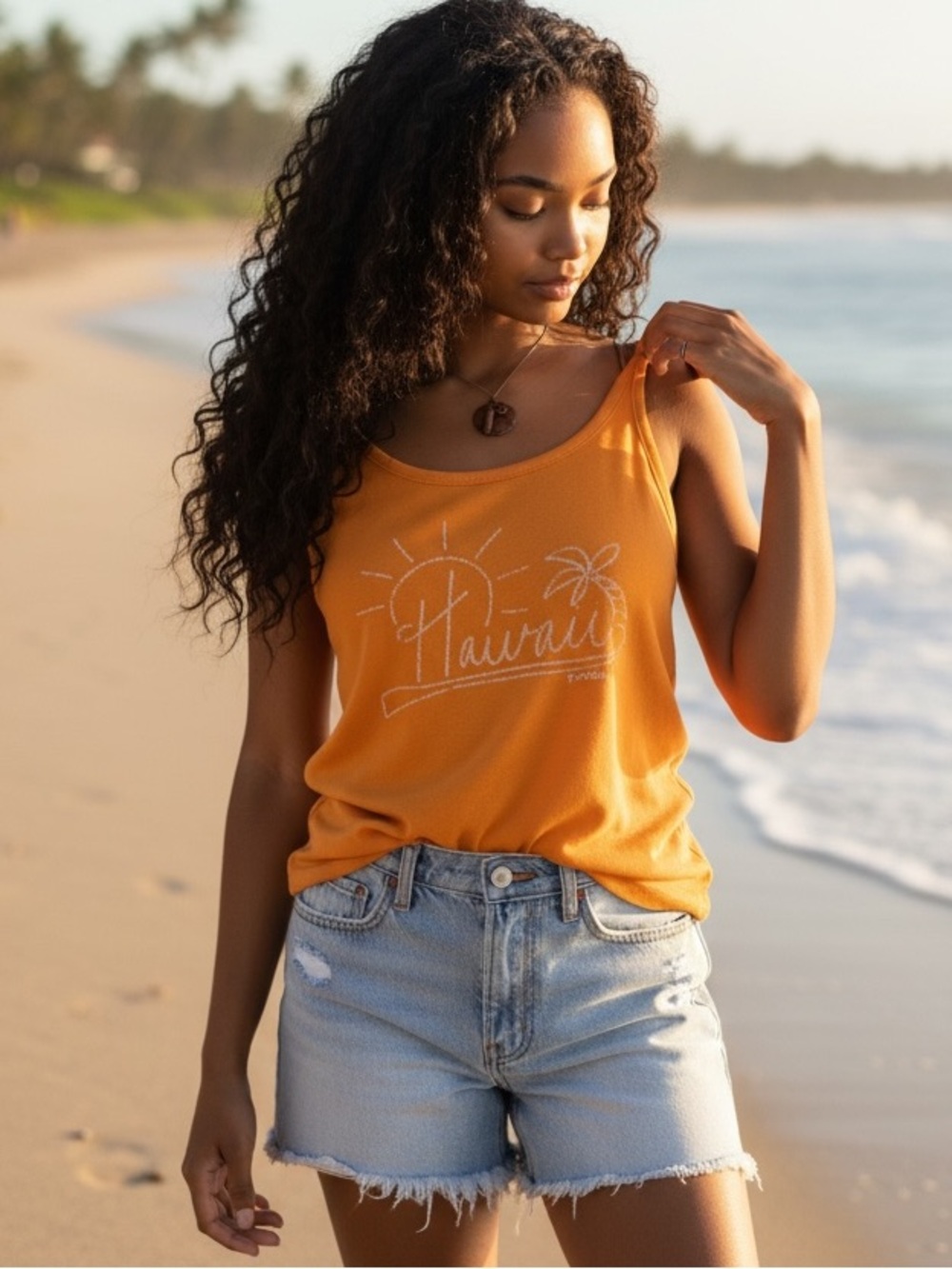 Rip Curl Hawaii Sun Palm Embroidered Yellow Tank Top XS